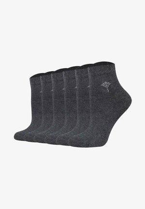 Calcetines tobilleros de algodón gris, con un puño acanalado, textura suave y un sutil detalle de logo. Pack de cinco pares con un diseño uniforme.