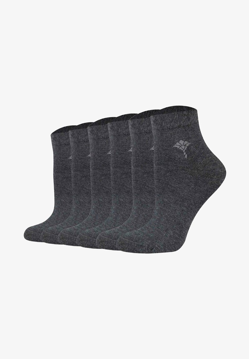 Calzini alla caviglia in cotone grigio, con un polsino a coste, texture liscia e un sottile dettaglio del logo. Set di cinque paia con un design uniforme.