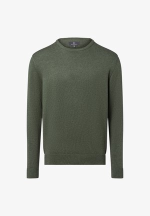 Groene trui met een ronde hals en lange mouwen, gemaakt van een gladde stof. Bevat ribbels aan de mouwen en onderrand voor een aansluitende look.