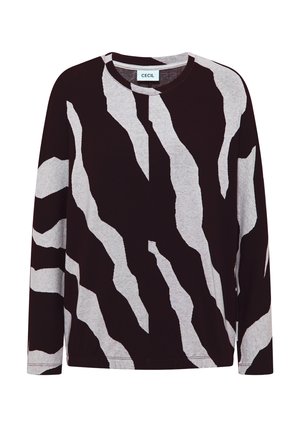 Langärmliges Shirt in Schwarz und Hellgrau mit einem gewagten, welligen Muster. Hergestellt aus weichem Stoff, mit einem runden Halsausschnitt und lockerer Passform.