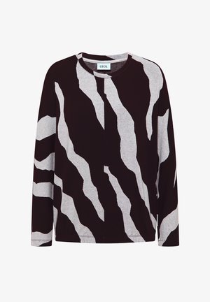 Long-sleeve shirt in black and light grey with a bold, wavy pattern. Made of soft fabric, featuring a round neckline and relaxed fit.