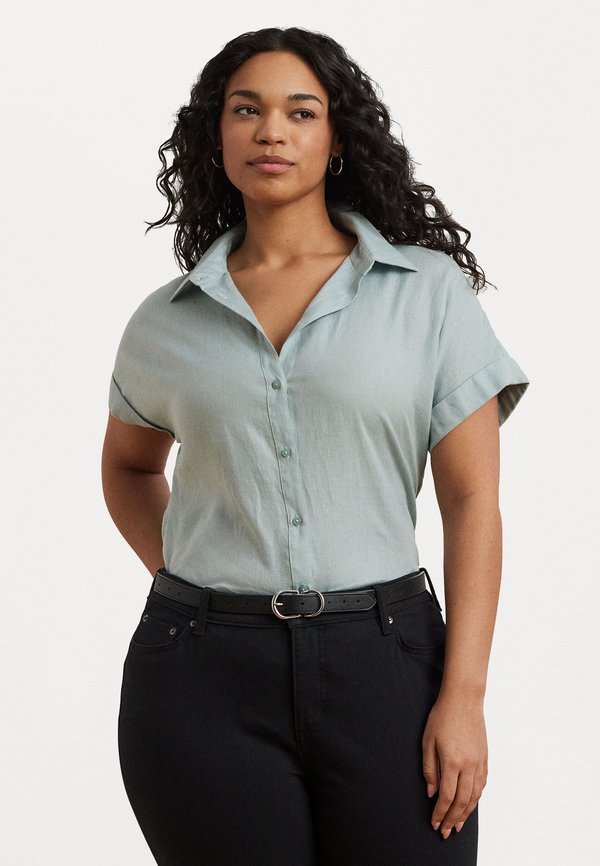 TISSUE LINEN SHORT SLEEVE SHIRT - Button-down blouse - aqua pearl