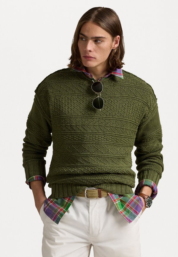 TEXTURED LINEN-COTTON SWEATER - Jumper - olive combo