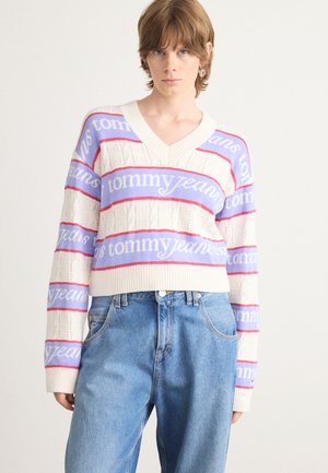 STRIPE LOGO SWEATER - Jumper - ancient white