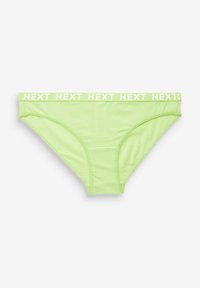Limonasto zeleni bombažni bikini hlačke z belim pasom z blagovno znamko "NEXT", ki se ponaša z gladko teksturo in standardnim krojem.