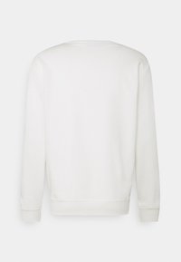 Vit sweatshirt med rund krage, långa ärmar, ribbade muddar och nederkant. Slät textur, minimalistisk design, rena linjer.