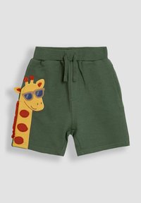 Groene katoenen shorts met een giraffen appliqué met zonnebril, textuuraccenten en een trekkoord in de taille.