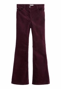 Uitlopende bordeaux corduroy broek met een textuurafwerking, voorzakken en een knoopsluiting in de taille.