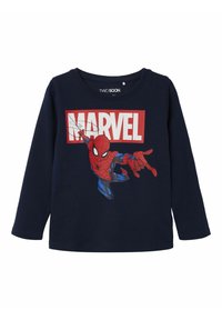 Jūrinės tamsiai mėlynos ilgomis rankovėmis marškinėliai su raudonu stačiakampiu "MARVEL" grafiką; turi Spider-Man iliustraciją su detaliais voratinklio akcentais. Pagaminta iš medvilnės.