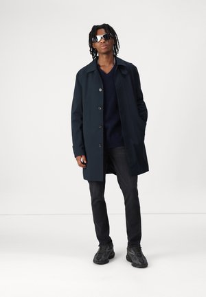 Trench Homme DOSLAVIDA Laine Mélangée - Coupe Ajustée Avec Écharpe Amovible - Bleu Marine