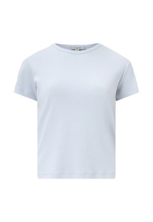 Ljusblå basic t-shirt i bomull med kort ärm, rund halsringning och rak fåll. Inga synliga mönster eller detaljer.