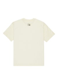 Short-sleeve T-shirt in off-white cotton. Crew neck, tag at the back with brand logo, relaxed fit, smooth texture, no patterns or accents.
