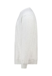 Sweatshirt gris en mélange de coton, col rond, manches longues, avec un petit logo sur le côté gauche et des poignets côtelés.