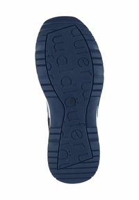 Marineblauer Gummi-Außensohle mit ausgeprägtem Profil und eingeprägtem Markentext, mit strukturierten Oberflächen für besseren Halt und Langlebigkeit.