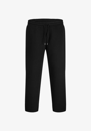 Sorte, sweatpants til midt på læggen lavet af blødt stof, med elastisk talje og snøre samt sidelommer for funktionalitet.