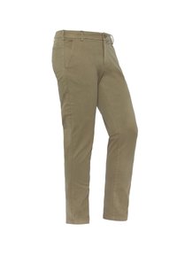 Khaki broek in een rechte snit, gemaakt van gladde katoenstof. Voorzien van voorzakken en een ritssluiting met knoop.