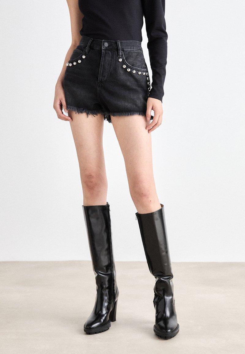 AllSaints HEIDI STUD - Denim shorts - washed black
