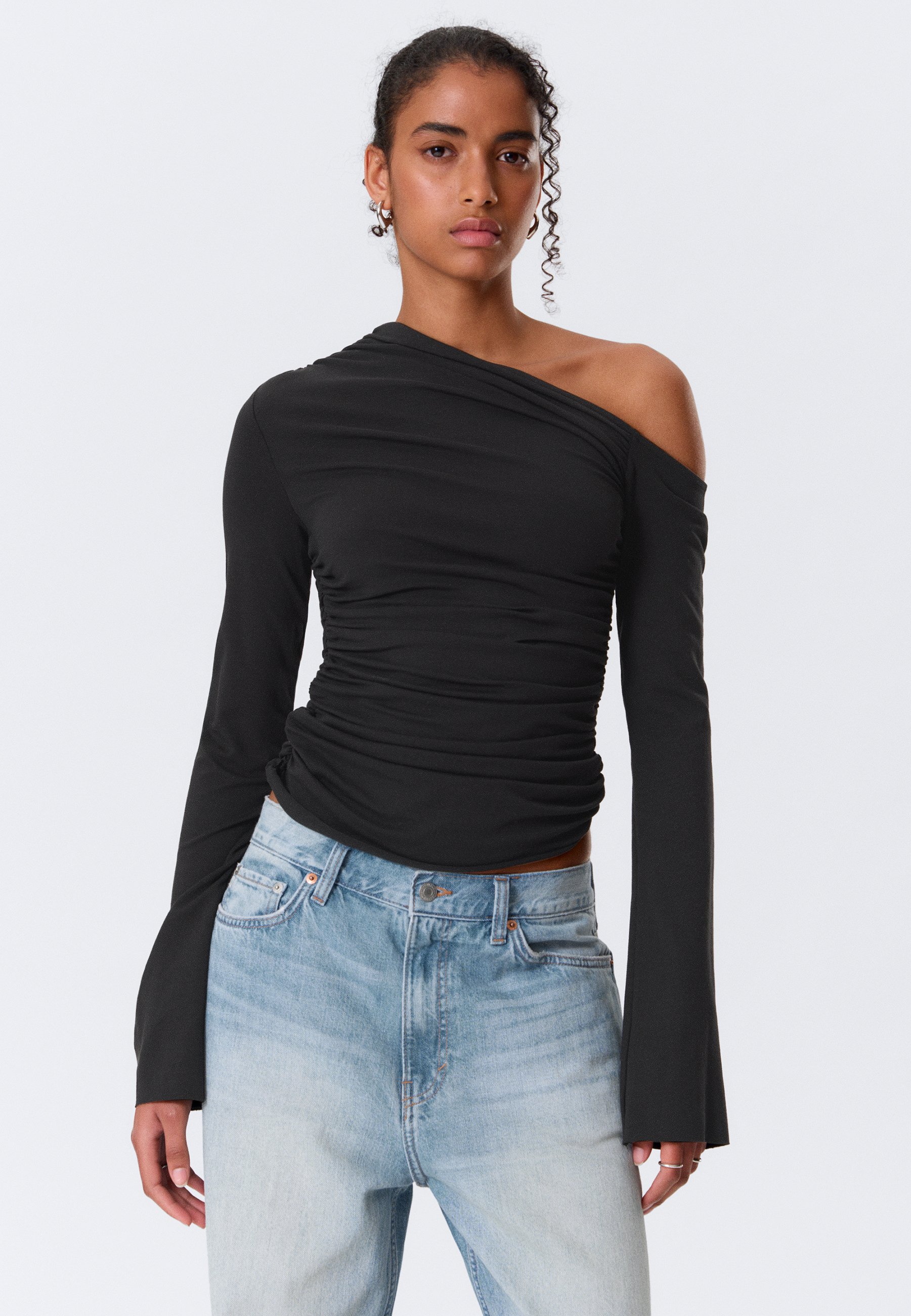 Weekday DRAPE ASYMMETRIC - Longsleeve - black/zwart - Zalando.nl
