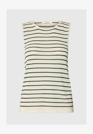 Varrukateta kreemikas soonikkoes top mustade horisontaalsete triipudega ja ümar kaelus.