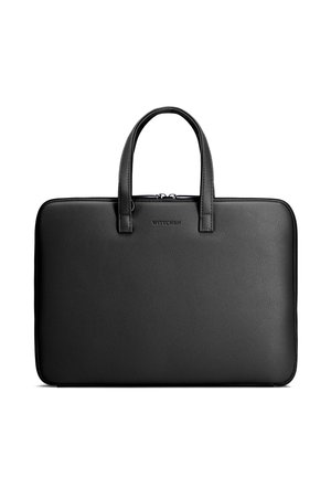 Cartella in pelle nera strutturata con due manici, forma rettangolare, chiusura con zip e nome del marchio "Wittchen" in rilievo al centro davanti.