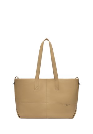 Beiger Leder-Shopper mit zwei Schulterriemen, schlichtem Ziernähten und kleinem "Liebeskind Berlin"-Logo unten rechts.