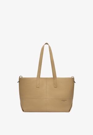 Beiger Leder-Shopper mit zwei Schulterriemen, schlichtem Ziernähten und kleinem "Liebeskind Berlin"-Logo unten rechts.