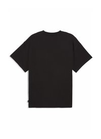 T-shirt en coton noir avec une coupe décontractée, des manches courtes et un col rond. Présente un dos uni sans détail ni logo supplémentaire.