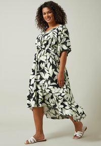 Evans LEAF PRINT DIPPED HEM MIDI  - Paitamekko - black