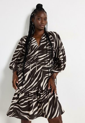 Lindex, LINDEX MINI DRESS WITH PUFF SLEEVE LINDEX - Hverdagskjole - dark brown