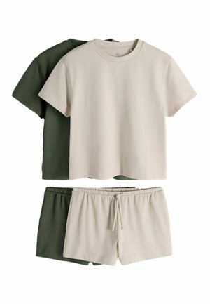 THE SET REGULAR FIT - 2 PACK CROPPED T-SHIRT AND SHORTS CO-ORDS SET . - Træningsbukser - khaki green  cream