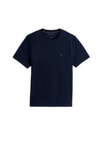 T-shirt in cotone blu navy con maniche corte, scollo rotondo e piccolo logo sul lato sinistro del petto. Tessuto morbido, vestibilità regolare.