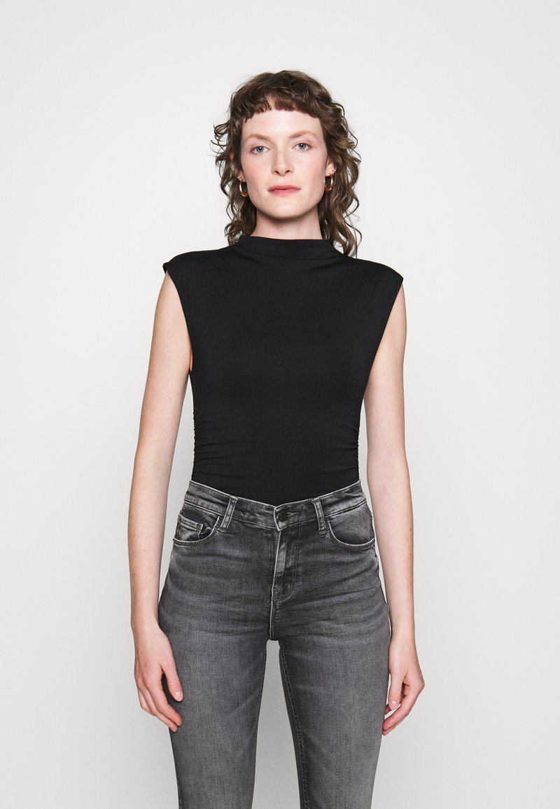 Abercrombie & Fitch BARE RUCHED SHELL BODYSUIT Basic Tshirt black