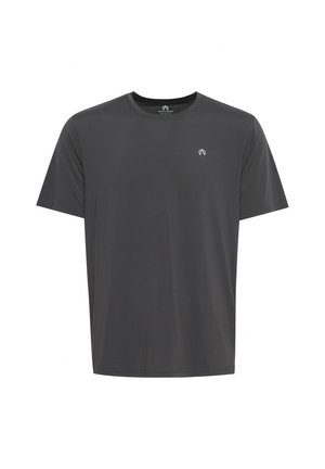 Tamsiai pilkas trumpas rankovė t-shirt, pagamintas iš lygaus audinio. Turi apvalų kaklą ir nedidelį logotipą ant kairės krūtinės. Laisvas siluetas, minimalus dizainas.