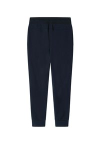 Marineblaue Jogginghosen mit lockerer Passform, ausgestattet mit einem elastischen Bund und gerippten Knöcheln, aus weichem, strukturiertem Stoff.