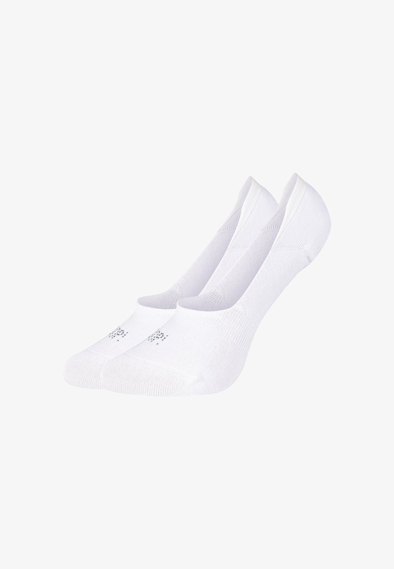Paire de chaussettes blanches basses invisibles avec panneaux de ventilation en mesh et conception de bout sans couture.
