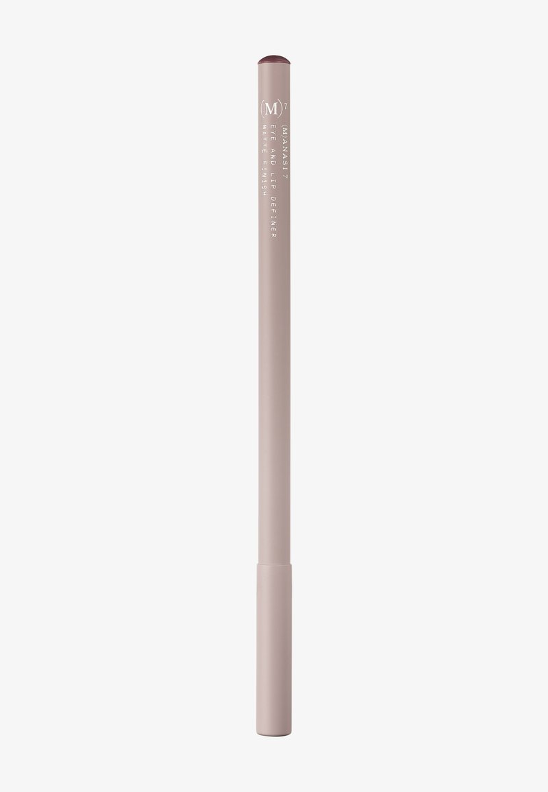 Eye pencil in a cylindrical shape, matte light pink packaging, with a smooth, refined tip and embossed white text.