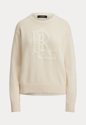Lauren Ralph Lauren, EMBROIDERED-LOGO COMBED COTTON SWEATER - Pulover - mascarpone cream