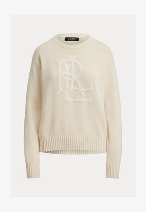 Lauren Ralph Lauren, EMBROIDERED-LOGO COMBED COTTON SWEATER - Strickpullover - mascarpone cream