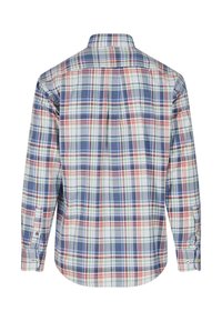 Koszula z długim rękawem z guzikami, w wielokolorowy wzór w kratę w odcieniach niebieskiego, czerwonego, zielonego i białego. Miękka tkanina z klasycznym kołnierzykiem.