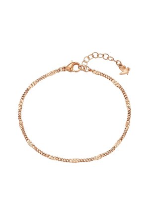 Delicaat armbandje van roségoud met karabijnsluiting, verstelbare schakels en een klein hartvormig hangertje aan het uiteinde.