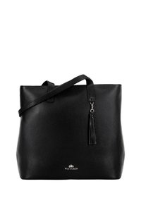 Borsa a spalla in ecopelle nera con finitura testurizzata, dotata di un tassel removibile e una tracolla regolabile. Finiture in metallo argentato.