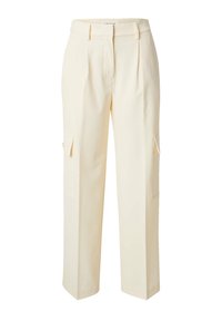 Hoge taille, rechte cargo-broek in lichtroom, met twee zijzakken en plooidetails, gemaakt van een gladde stof.