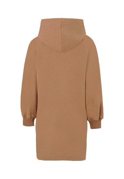 Abito con cappuccio in marrone tenue, con una vestibilità rilassata, maniche lunghe con polsini a coste e una texture del tessuto liscia.