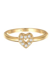 Ring i sterlingsilver med guldfinish som har en hjärtformad design, prydd med sex klara kristaller runt en mindre hjärtformad urtagning.