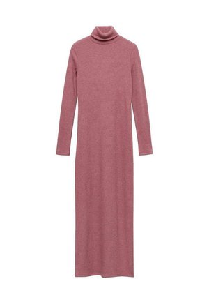Langärmliges, tailliertes Turtleneck-Kleid aus weichem, strukturiertem Mauve-Stoff. Verfügt über lange Ärmel und eine gerade Silhouette.