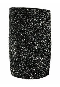 Zwarte pailletten tube rok met een aansluitend ontwerp. Het beschikt over een dichte rangschikking van glanzende zwarte en zilveren pailletten voor extra textuur.