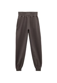 Mørkegrå joggingbukser med elastisk talje og elastiske manchetter. Med sidelommer og en glat, blød stofstruktur.