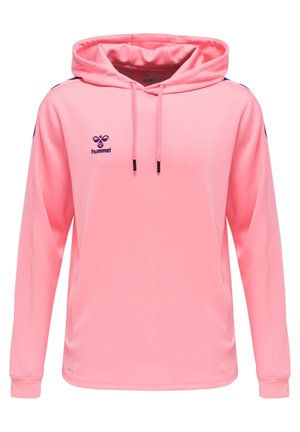 Rosa Kapuzenpullover mit Kordeln, mit kontrastierenden marineblauen Details an den Ärmeln und einem navyblauen Logo auf der Brust. Aus weichem Material gefertigt.
