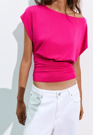 PULL&BEAR, GATHERED ASYMMETRIC - TOP - Tričko s potlačou - pink