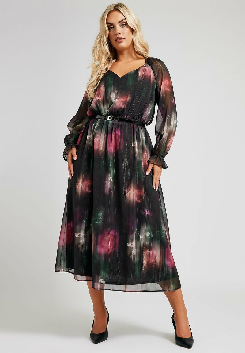 Yours Clothing FLORAL  - Vapaa-ajan mekko - black